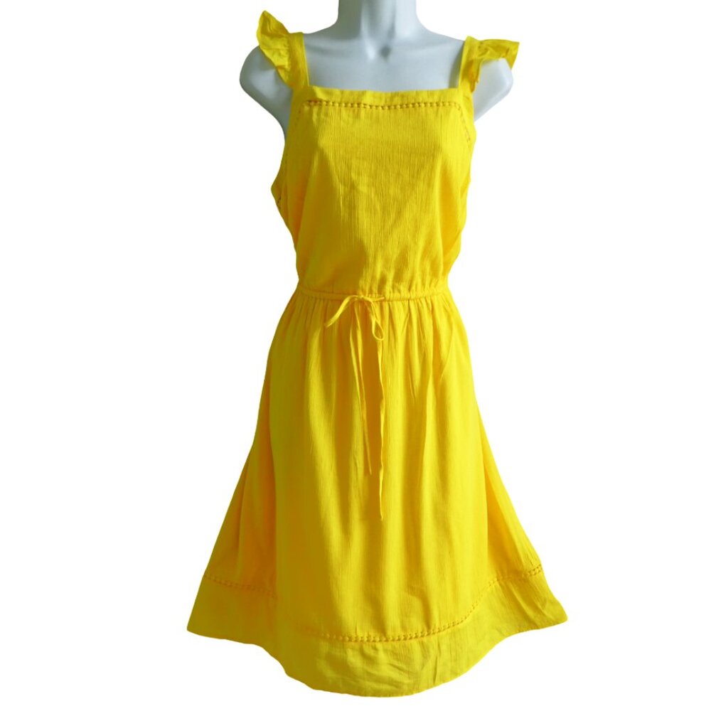 NEW Loft Yellow Sundress Ruffle Flutter Straps Drawstring Waist Inset Detail M